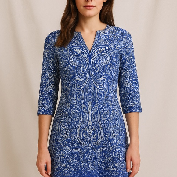 Coolibar Women's Oceanside Tunic Dress Navy Artisan Paisley Small - Picture 1 of 10